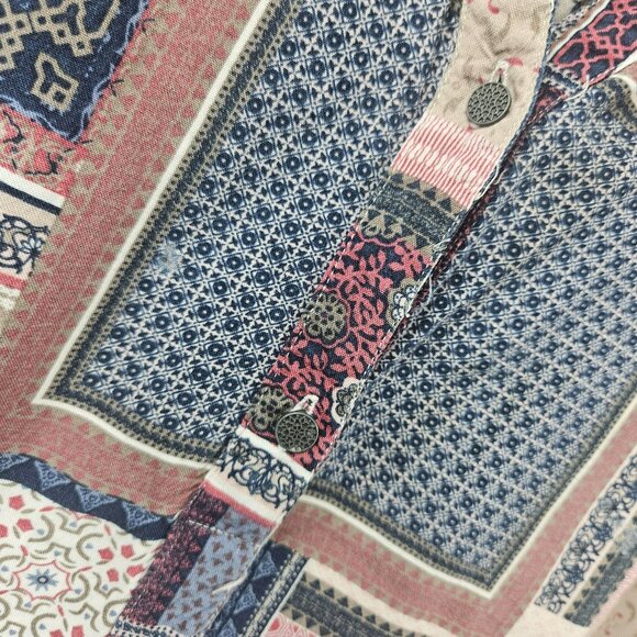 Benotti Patchwork Blouse Shirt Womens XL Long Sleeve Retro Bohemian Boho Hippie - Picture 4 of 16